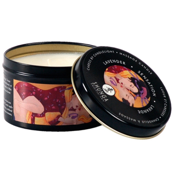 Shunga masažo aliejus-žvakė Sensation&Lavender (200ml)